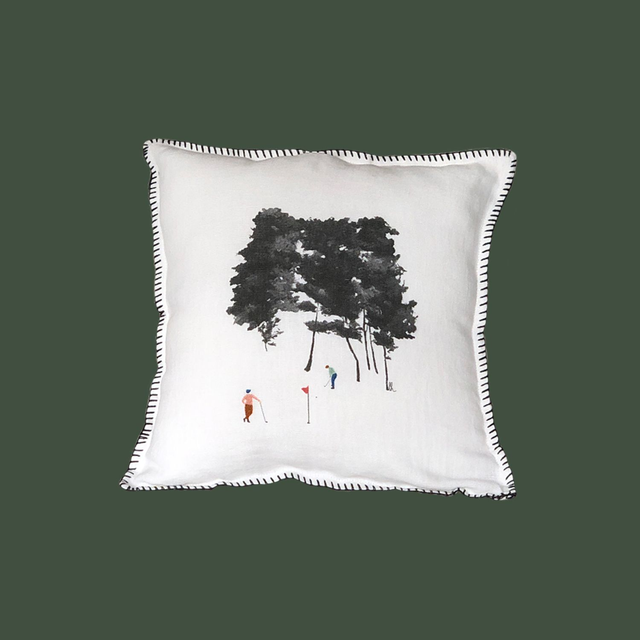 housse de coussin GOLF 23  blanc festonné brodé main