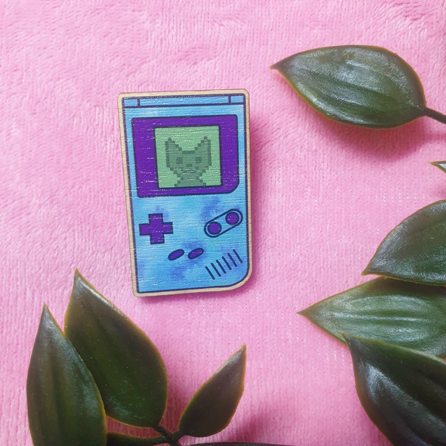 Console Cat Wooden Pin Badge 