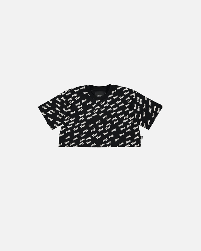 203B40328P1 - SHOE T-shirt crop di colore nero con stampa all-over- Vestibilita regolare