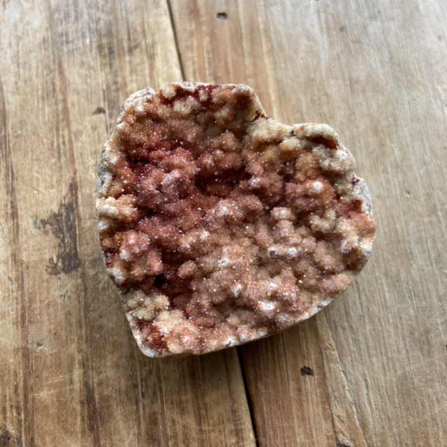 Heart Shaped peach colour Quartz with “Sugar” Formations Over Quartz