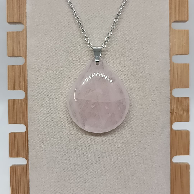Quartz Rose / Pendentif Goutte / Pierre Plate