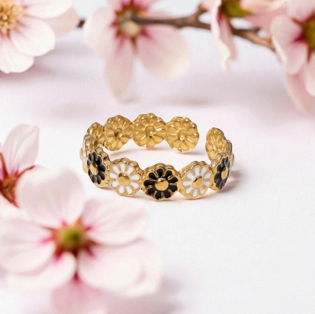 Bague LISA Noir | Ajustable en acier inoxydable 