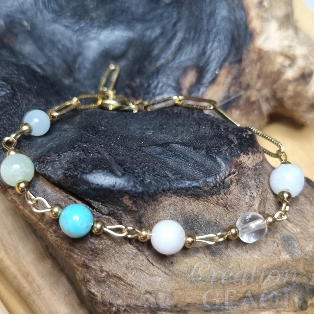 Bracelet des êtres chers :Emeraude, cristal de roche, Opale rose, turquoise, jade vert,aigue marine