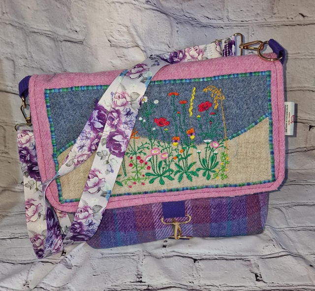 Purple/Pink Check Machair Messenger Bag Harris Tweed