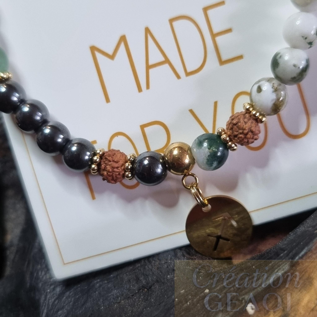 Agate arbre, rudraskha, aventurine verte et hématite non Magnétique