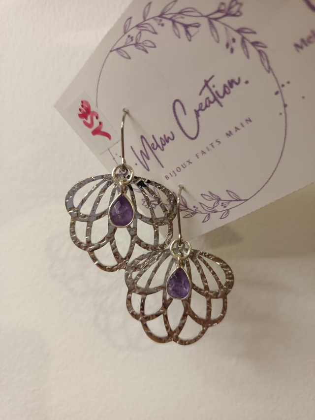 Boucles Feuille Argent Améthyste 