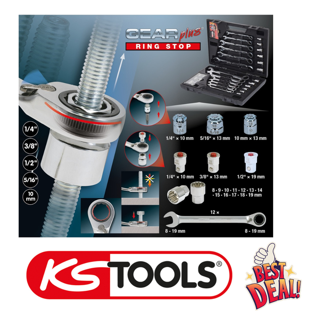GEARplus RINGSTOP-Ratschenringmaulschlüssel-Satz, 30-tlg mit Adapter