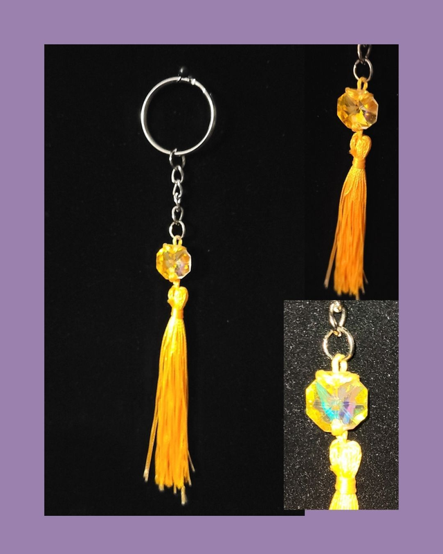 Yellow Tasseled Iridescent Keyring 