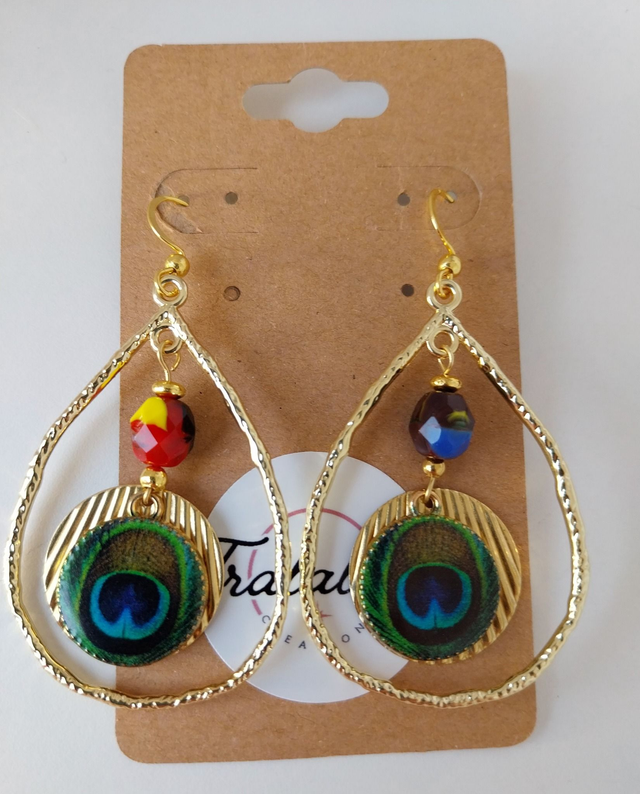 ✨Boucles d’oreilles &quot;paon perles arlequin&quot;✨