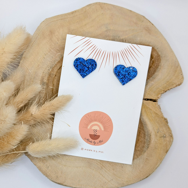 Petites boucles coeurs bleus pailletés