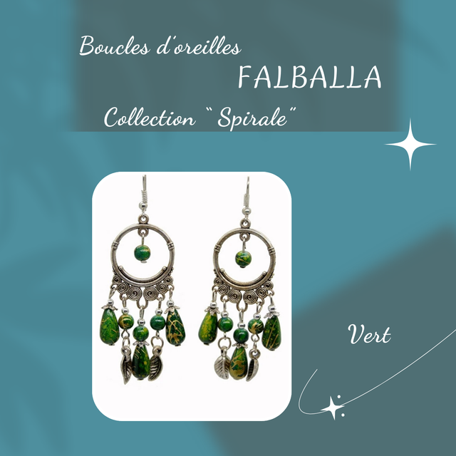 Boucles d&#039;oreilles FALBALLA - Collection Spirale - Vert