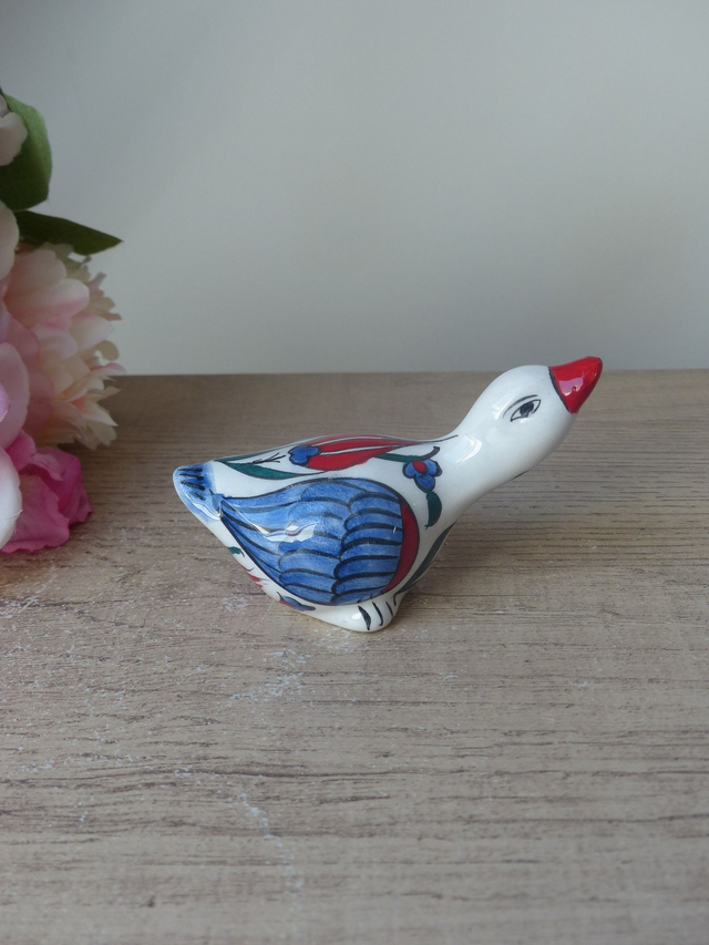 Figurine Canard en Céramique Coloré Poterie, Sculpture Canard Peint Main Motif Floral, Décoration Maison, Cadeau Amoureux des Canards