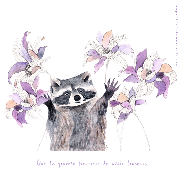 Carte postale Raton laveur -Que ta journée fleurisse de mille bonheurs.