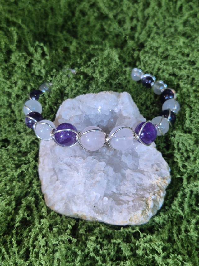 Éveil du Cœur – Améthyste &amp; Quartz Rose – Collection Tissage Sacré