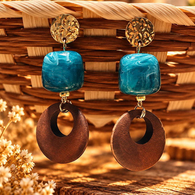 Boucles EXODE Lagon Acrylique et Bois