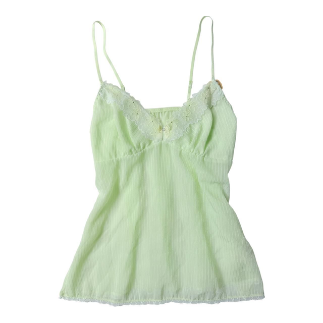 BNWT Japanese brand coquette green pinstripe floral embroidered cups cami