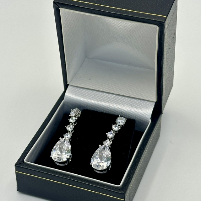CZ Diamond Tear Drop Earrings