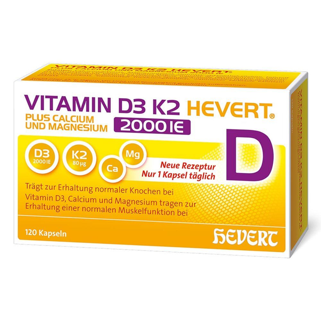 Vitamin D3 K2 Plus Calcium und Magnesium 2000IE Vit. D3 60 Stück (Hevert)
