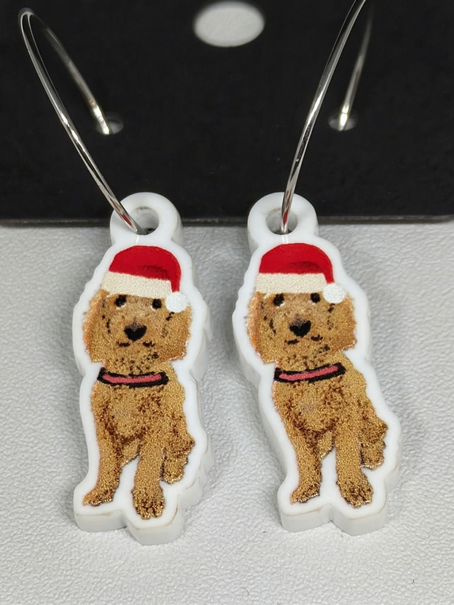 Christmas Cockapoo hyperallegenic 20mm wire hoops earrings 