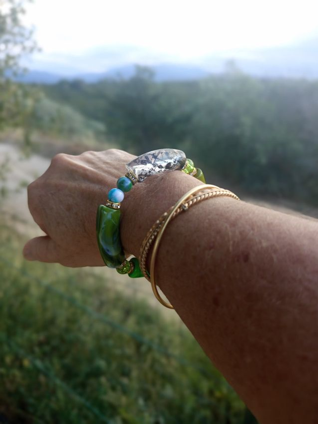 Bracelet perles tubes Arya tacheté transparent Hara