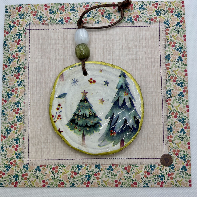 Handmade Christmas decorations. Hanging wooden decorations.