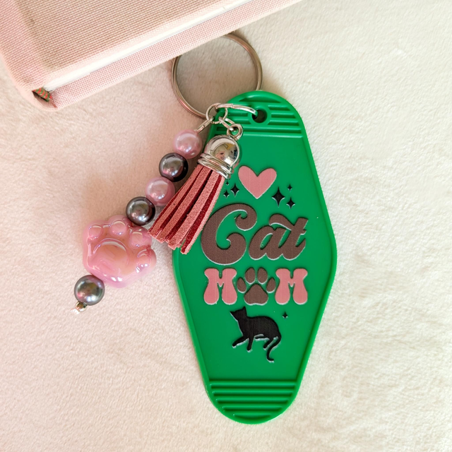 'Cat Mum' Keyring - Green