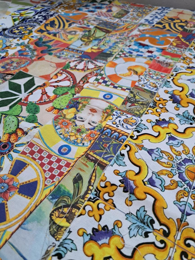 Ritagli di tessuto siciliano, tante fantasie per i tuoi lavori di cucito, teste di moro, maioliche di Sicilia, limoni 