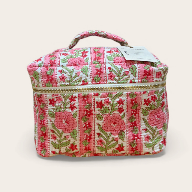 Striped Pink Floral Vanity Bag