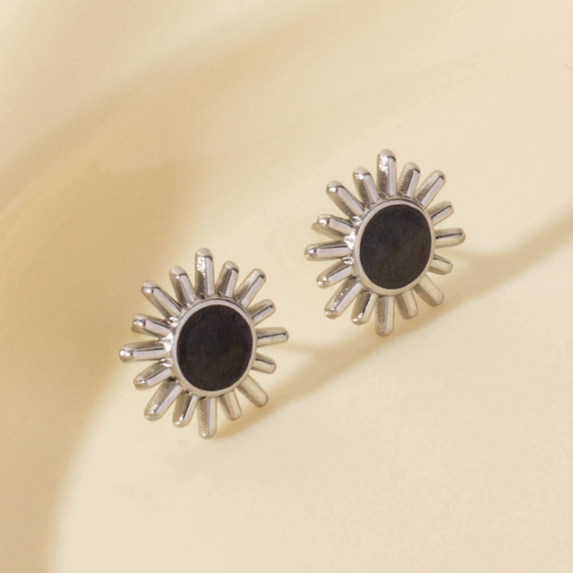 Silver Sunny Black Enamel Earrings