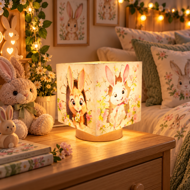 Lampe d'ambiance en cire 10x10cm - "Lapins"