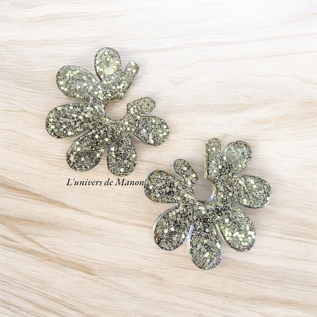 Boucles d&#039;oreilles &quot; Julia &quot;  en résine et paillettes pour femme, tendance 