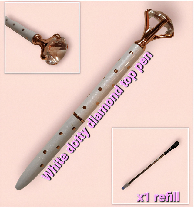 Diamond Topped Pen - White Dotty