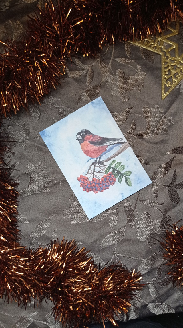 Carte Postale A6 – Bouvreuil Pivoine d’Hiver (Aquarelle)