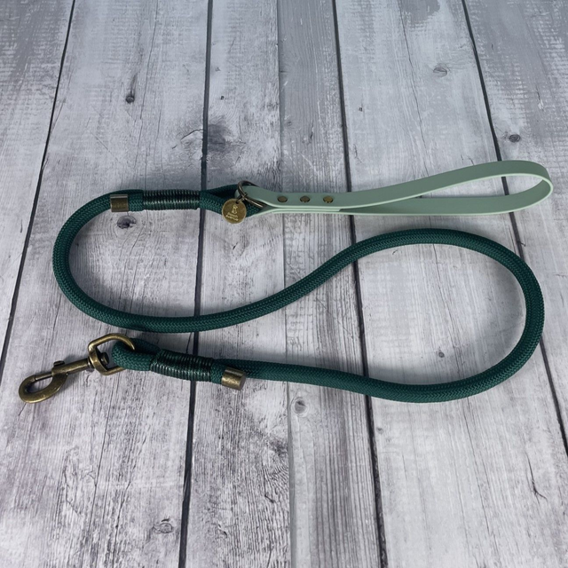 Dark Green Rope Lead with Sage Green Waterproof BioThane® Handle