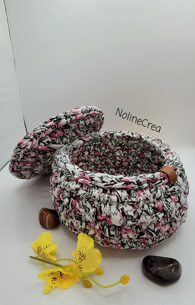 Petite corbeille imprimé rose, bonbonnière imprimé rose