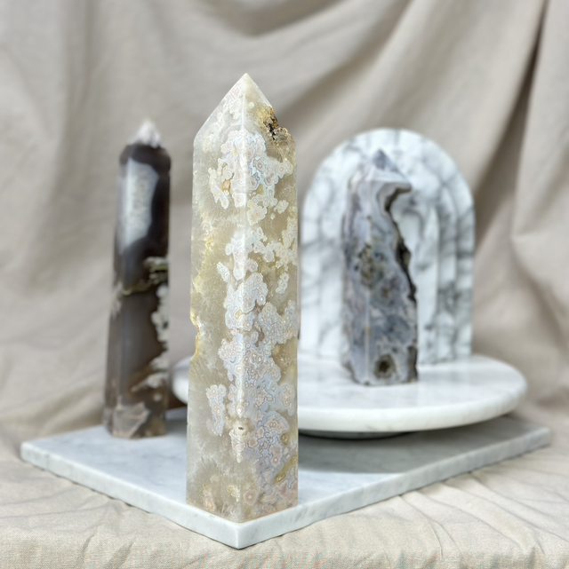 Flower Agate With Quartz Tower