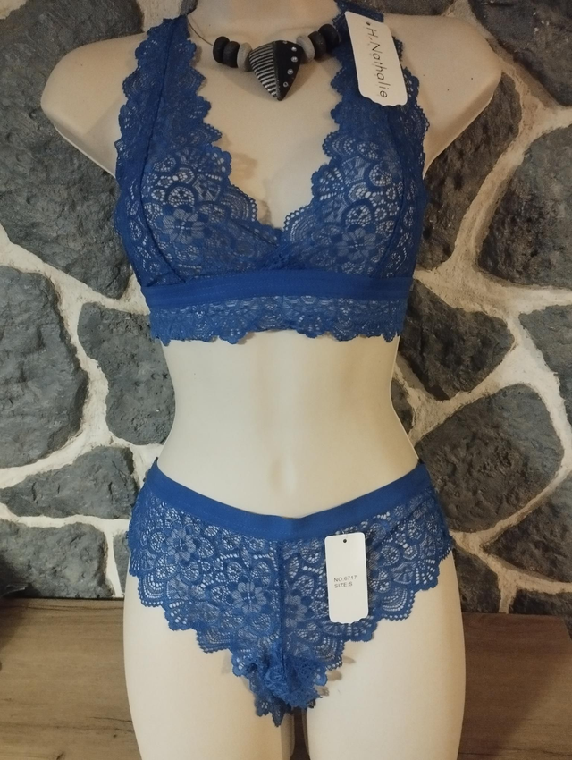 Ensemble triangle sans armatures ni rembourrage bleu dos papillon