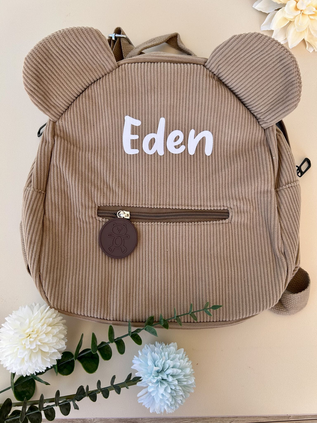 Sac à dos ourson en velours côtelé