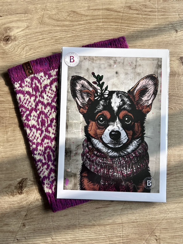 Chihuahua Dog In Floral Mixed Media Art Print A4