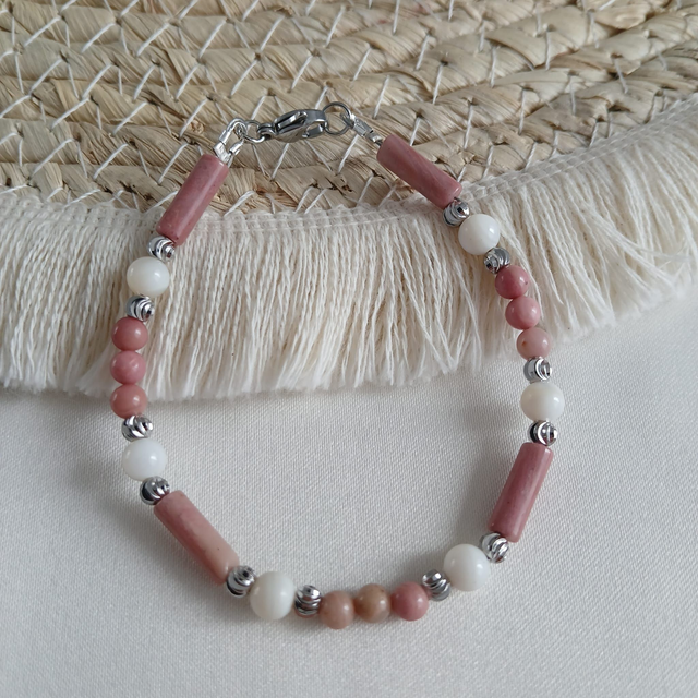 Dames armband Rhodochrosiet &amp; Parelmoer (1.364)