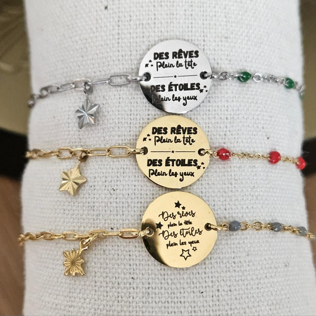 Bracelet chaîne &quot;des rêves plein la tête, des étoiles plein les yeux &quot;