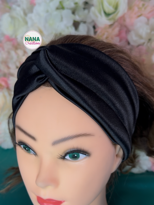 Bandeau Satin Torsadé - Ébène – Fait main
