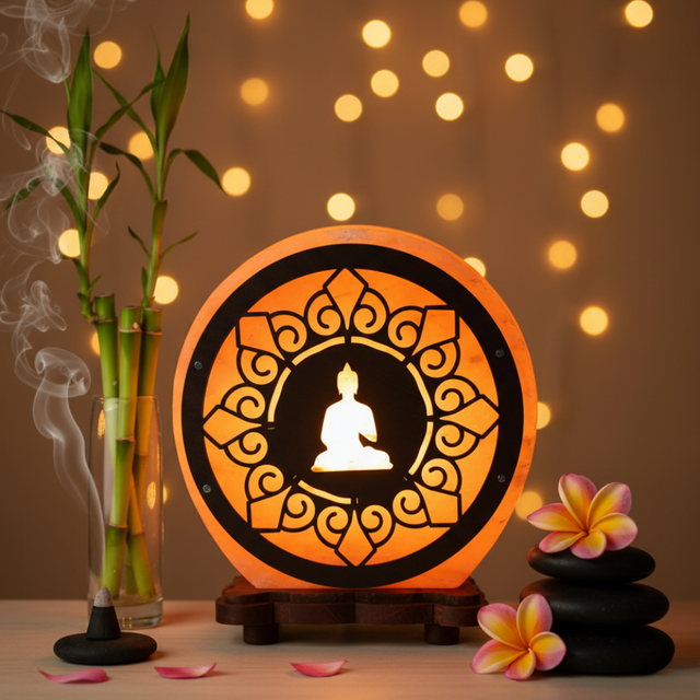 Lampe de Sel d&#039;Himalaya rose à frame - Bouddha