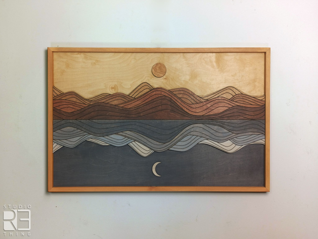 „Górski Rytm” – drewniany obraz z motywem dnia i nocy