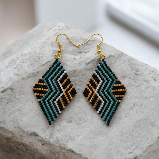 Boucles d'oreilles losange noir et bleu