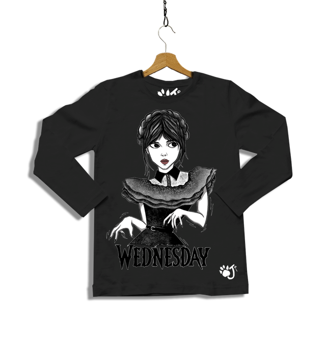 mercoledi , t-shirt manica lunga nera WEDNESDAY OJI