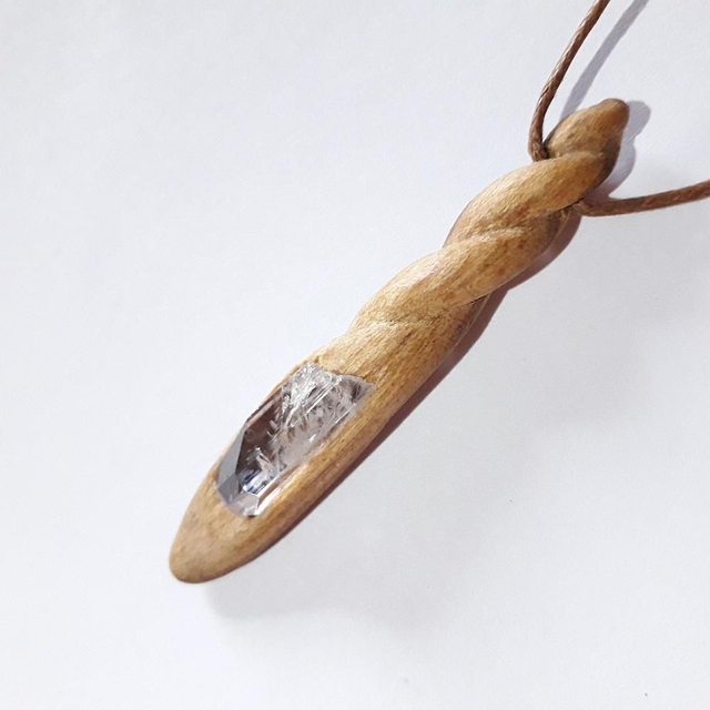 Danburite Necklace with hand carved Palo Santo wood  