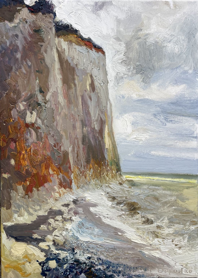 Am Fuß der Klippen – Öl auf Leinwand, 70 × 50 cm, 2026 | At the Foot of the Cliffs