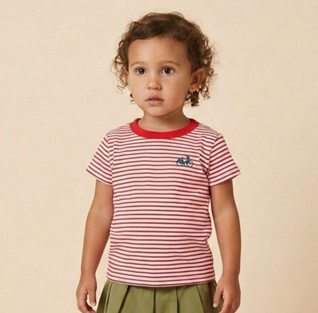 Camiseta Algodón Organico Rayas Rojas 