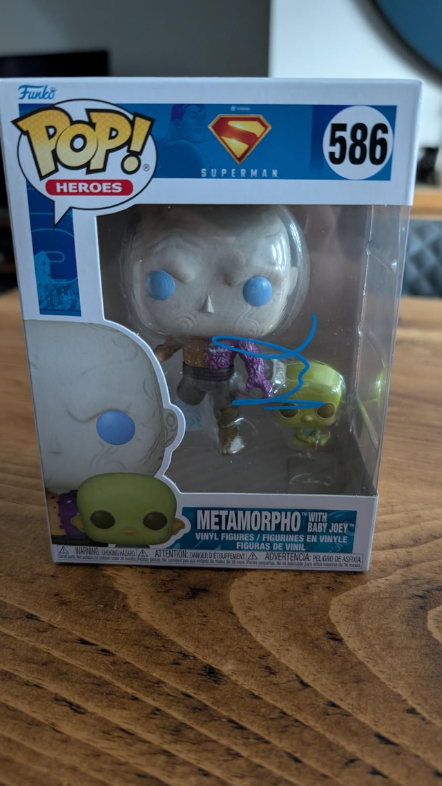 Funko Pop DC Superman Metamorpho with Baby Joe 586 Signed by Anthony Carrigan with Beckett Authentication 